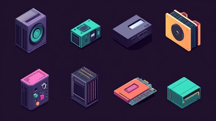 Isometric Illustration of Computer Hardware Components