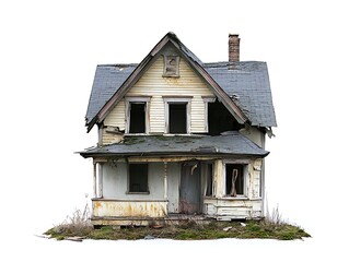 Abandoned Dreams: An old, dilapidated house with peeling paint, broken windows, and a collapsing porch stands as a somber reminder of forgotten dreams and time's relentless passage. 