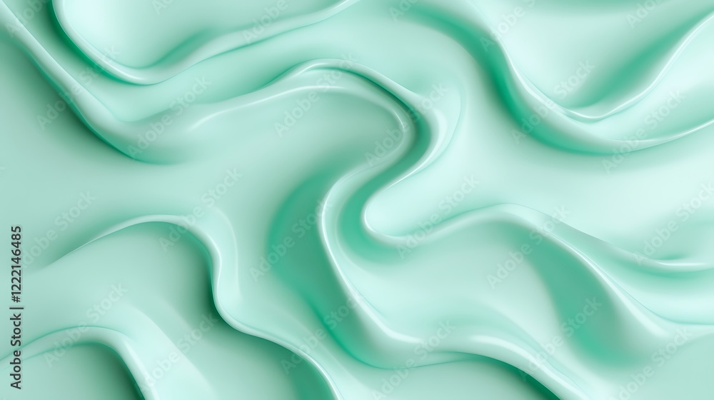 Poster flowing mint green fabric texture with smooth surface and wavy pattern for background or product des