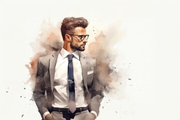 Portrait glasses necktie shirt.