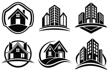 Real Estate icon set. Vector illustration. The collection contains icons: House, Real Estate Insurance, Real Estate Agent, House Key, Domestic Life, Real Estate Construction, Relocation, Home.