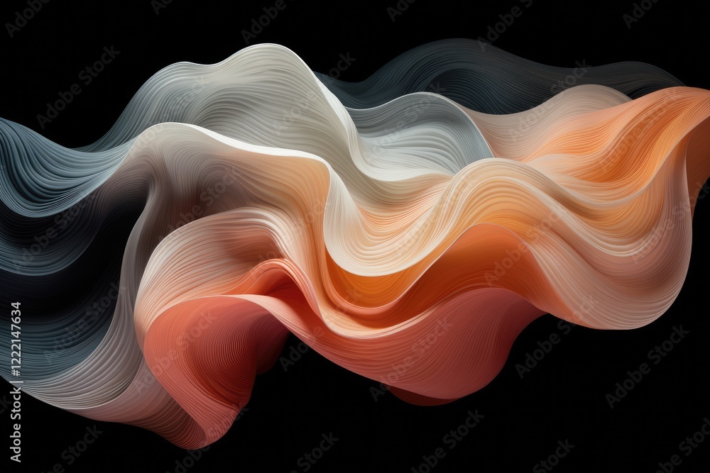 Poster soft undulating waves of color gracefully flow over a jetblack background, creating a striking visua