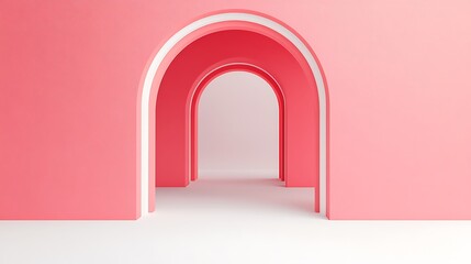 Minimalistic Archways in Soft Pink Tones Offering Depth and Perspective in Modern Interior Design