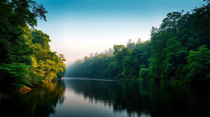 Fototapeta premium High Resolution River Scenery with Gorgeous Natural Landscape Background
