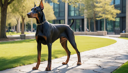 black doberman outdoors