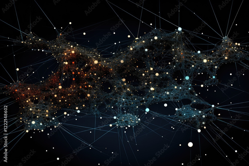 Poster exploring the vast and intricate network of the internet depicted as a cosmic web connecting diverse