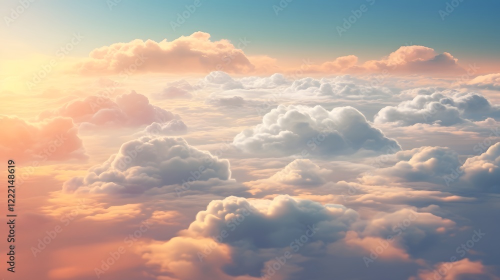 Poster serene and ethereal aerial landscape captivating clouds viewed from an airplane window during a tran