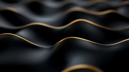Mysterious Black Waves with Golden Highlights Creating an Elegantly Undulating Surface in Artistic Composition