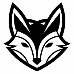 Detailed Black and White Fox Head Icon - Vector Logo Design