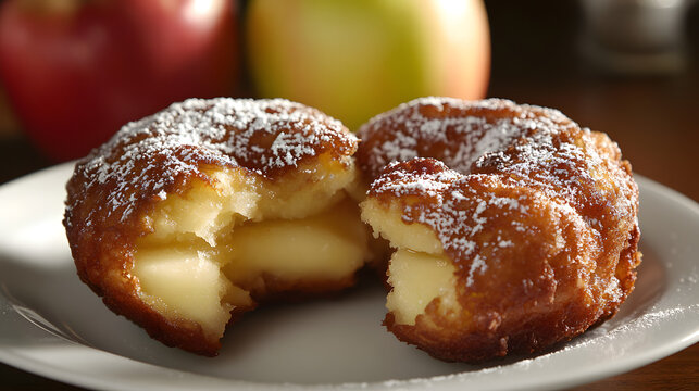 Apple fritters with a crispy exterior and soft, spiced apple interior.