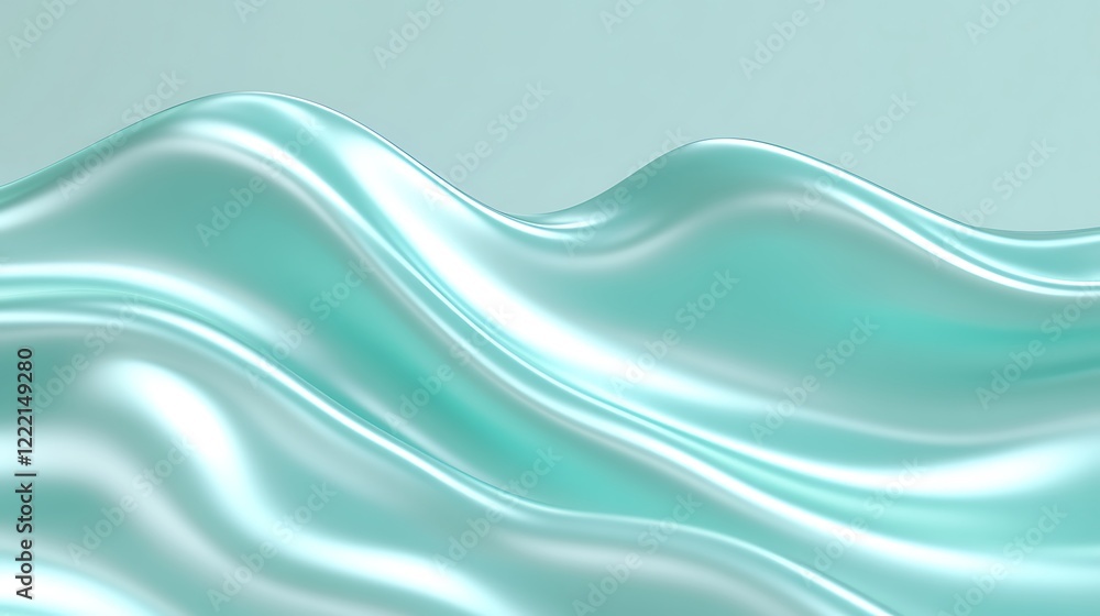 Poster serene flowing waves of shimmering aqua fabric with soft texture and gentle curves for background us
