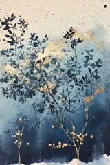 Elegant Botanical Art with Blue and Gold Color Palette