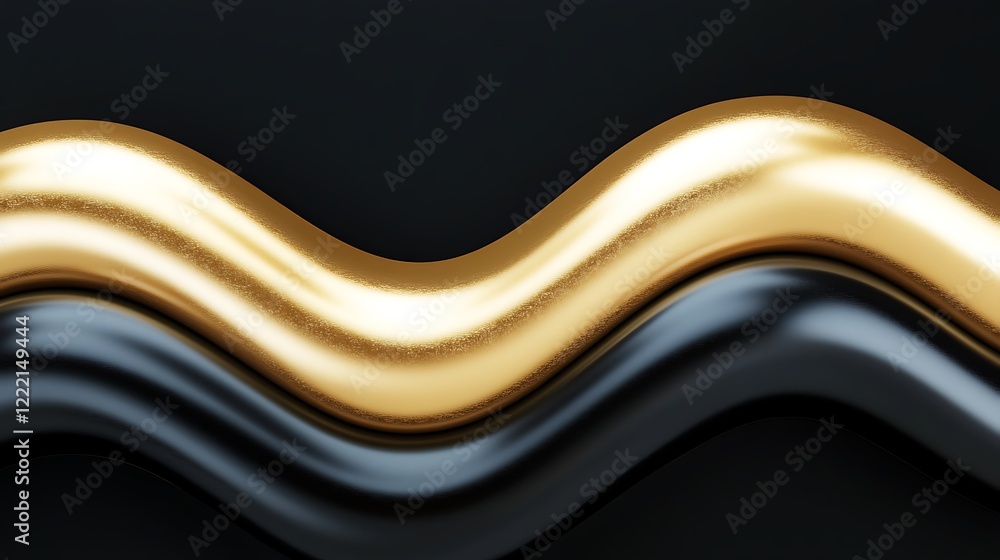 Poster shiny black and gold wavy metallic surface creating abstract background for design and art concepts