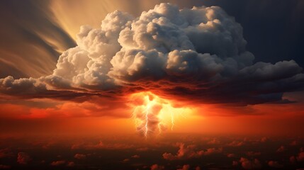 towering thunderhead cloud dramatically lit by the vibrant colors of the setting sun creating a stunning and atmospheric natural landscape