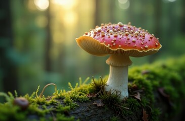 Fototapeta premium close-up of a vibrant mushroom growing on the forest floor