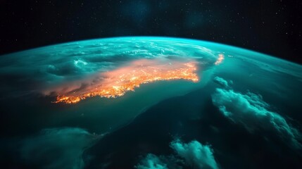 Obraz premium Earth s Night Lights Coastal Cityscape from Space