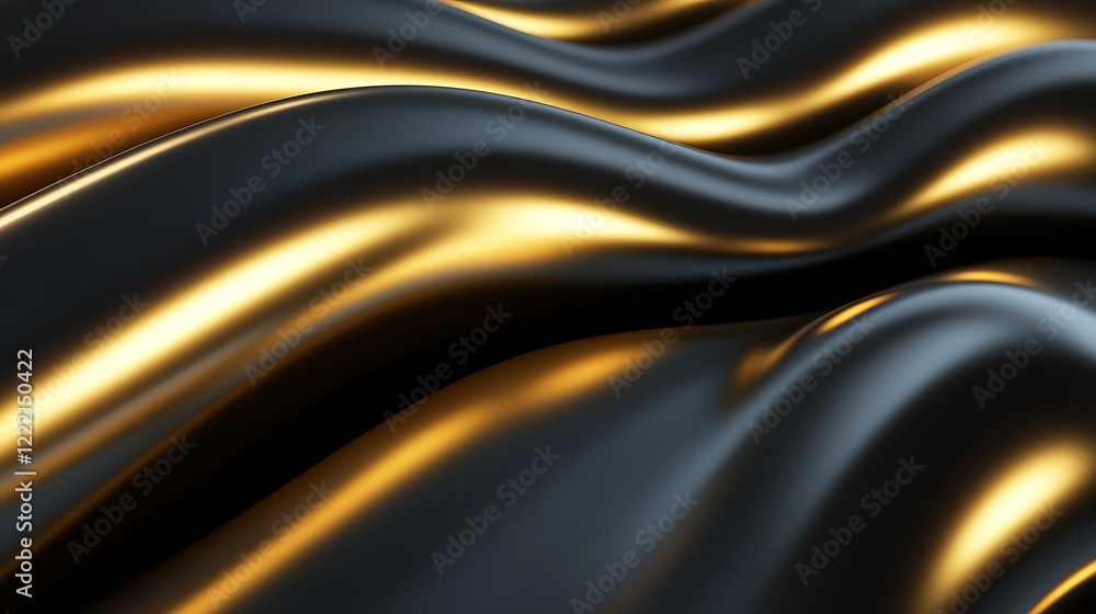 Aufkleber smooth black and gold waves flowing abstract background with glimmering light reflections and textur