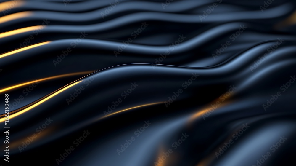 Poster smooth black waves with soft golden highlights flowing across a dark surface in a modern aesthetic p