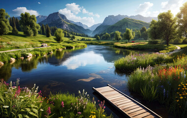High Resolution River Scenery with Gorgeous Natural Landscape Background