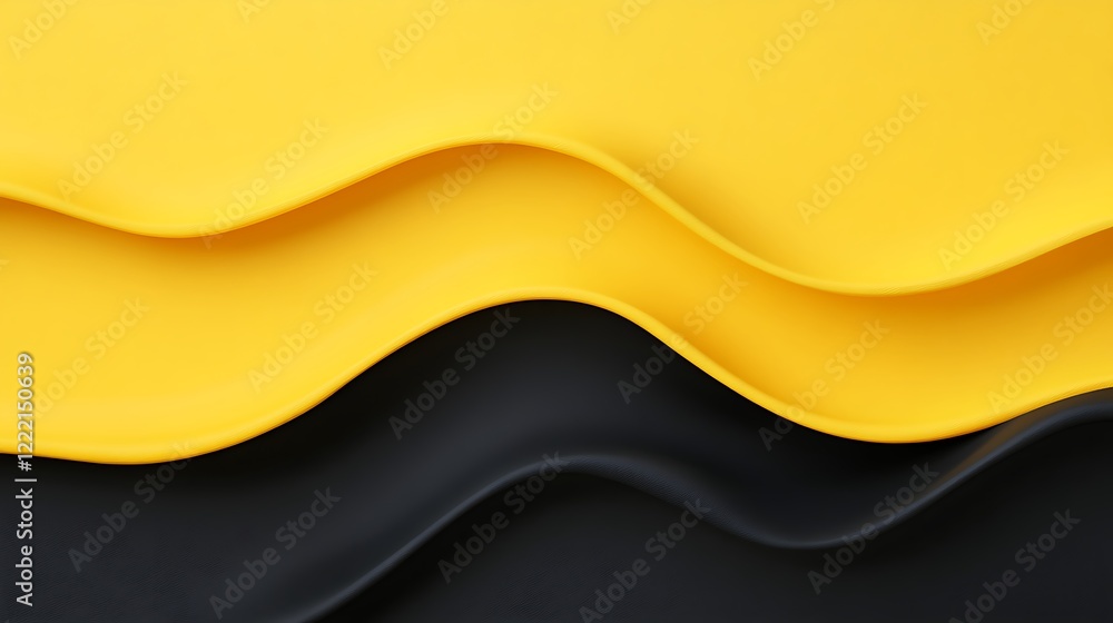 Poster smooth curved layers of black and yellow textures with soft waves ideal for backgrounds and modern d