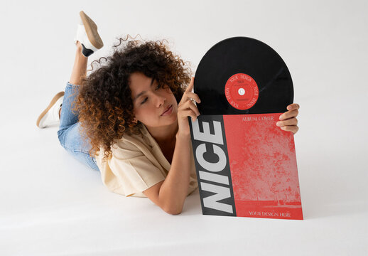 Mockup Of Woman Lying With Customizable Album