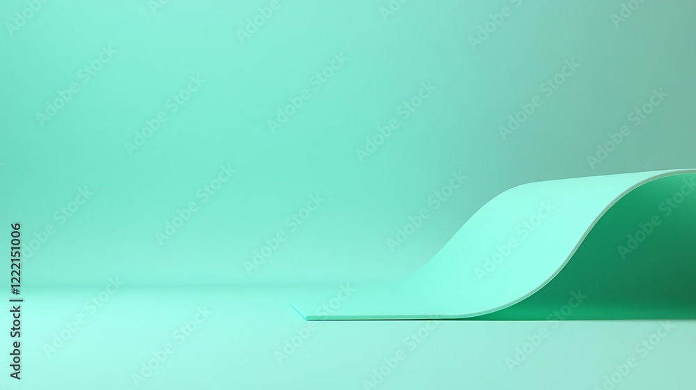 Poster smooth curved surface of soft mint color on minimalist background creating an aesthetic calm vibe