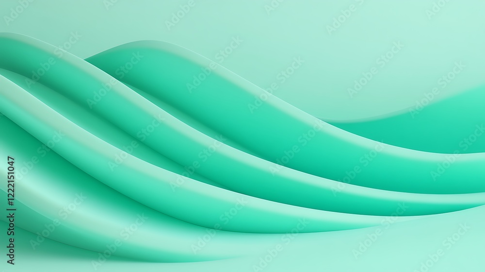 Poster smooth curved waves in soft mint green color creating an elegant abstract background for design proj