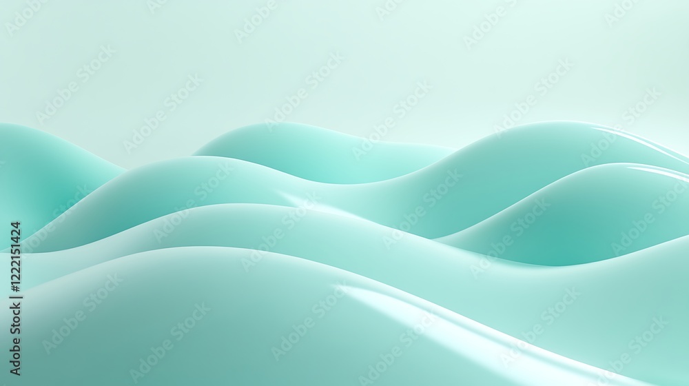 Poster smooth curving waves with soft mint color and glossy finish representing calm and serenity in design