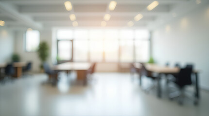 Blurred empty open space office. Abstract light bokeh at office interior background for design