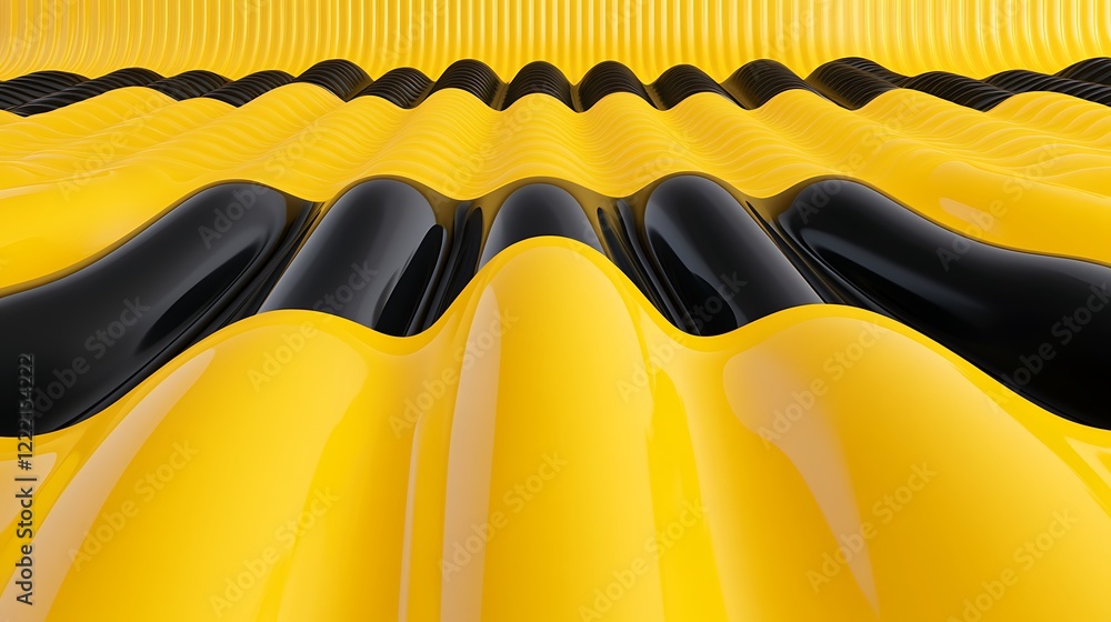 Poster smooth waves of yellow and black patterns creating an abstract textured surface in a modern artistic