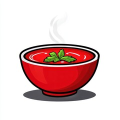 Pixel Art Red Bowl Of Tomato Soup With Parsley Garnish