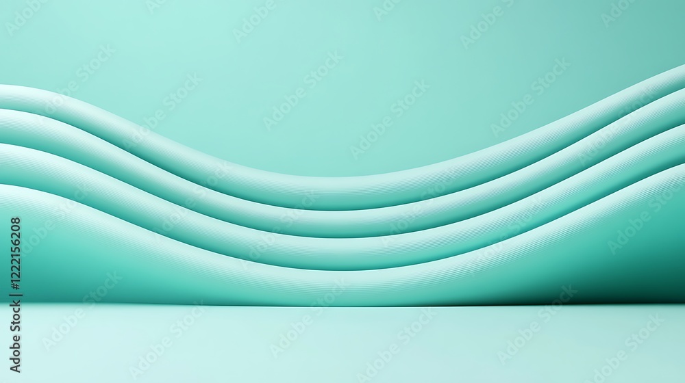 Aufkleber soft curved lines in teal color creating a calm and minimalistic background design for creative proj