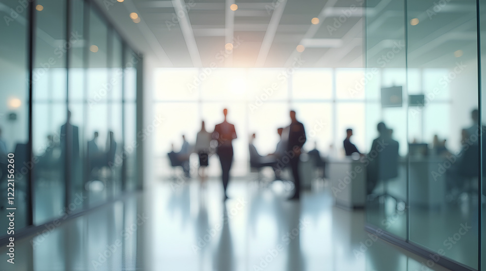 Poster blurred empty open space office. abstract light bokeh at office interior background for design
