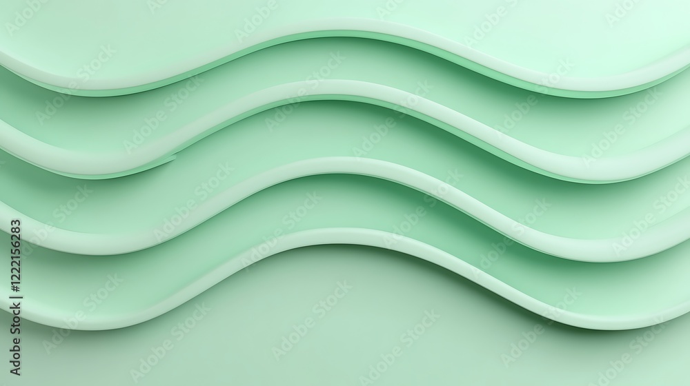 Aufkleber soft curved lines of light green layers in abstract minimalist design for modern backgrounds and tex
