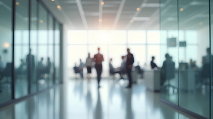 Blurred empty open space office. Abstract light bokeh at office interior background for design