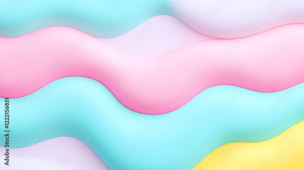 Poster Soft Curved Waves in Pastel Colors with Fluid Movement and Gentle Gradients for Abstract Background Design