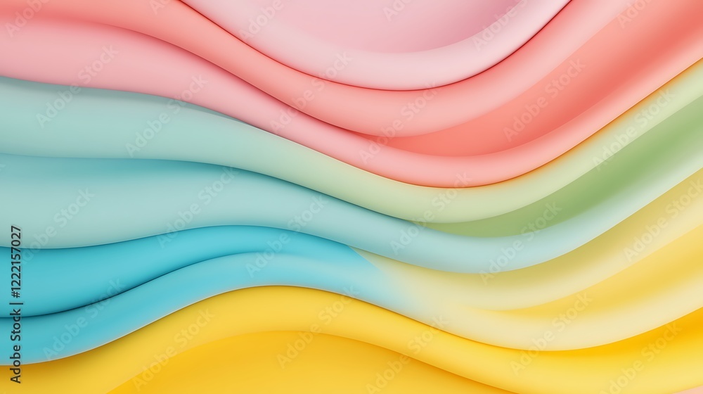 Poster soft curved waves of pastel colors creating a calming and serene background for various applications