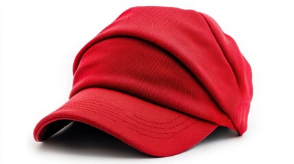 Red Textured Baseball Cap on White Background