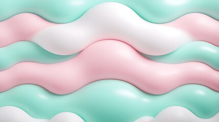 Soft Curved Waves of Pastel Colors in Mint Green, Blush Pink, and Clean White for Abstract Background Design