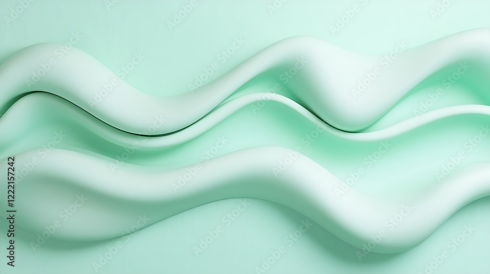 Poster soft curves and flowing lines in light green tones for abstract background and design elements