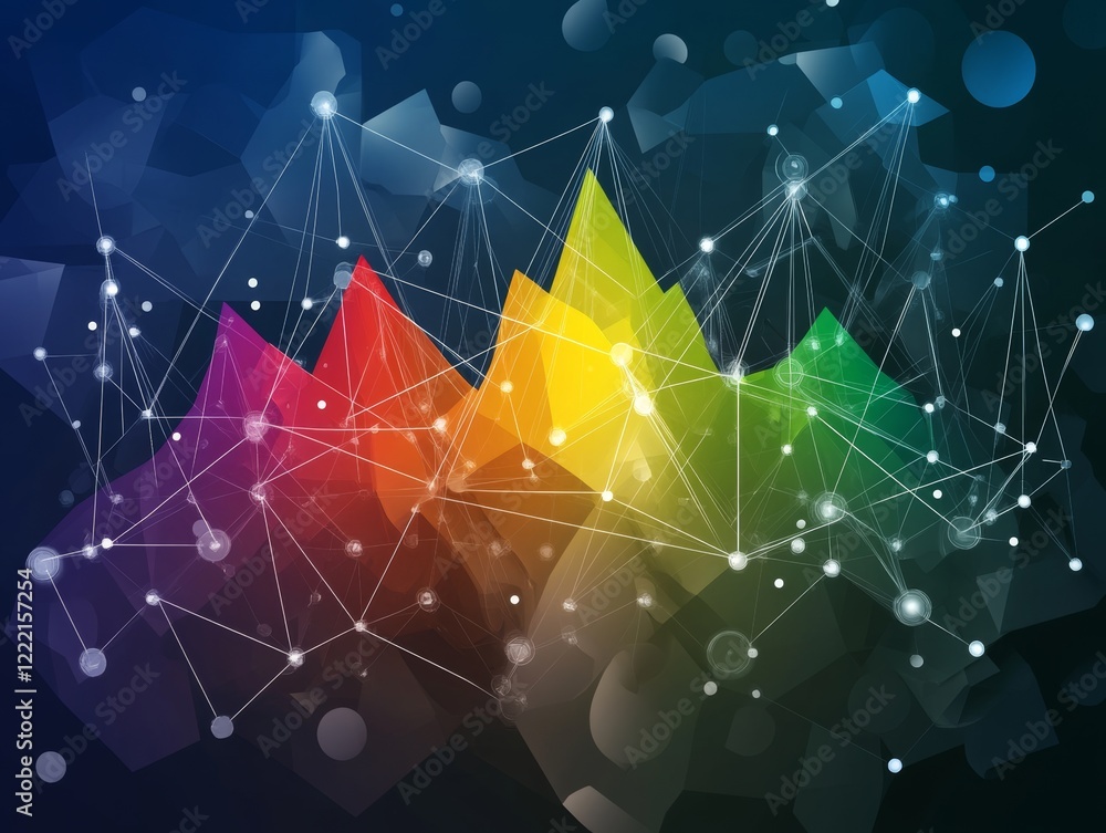 Poster colorful vector graphic background with geometric shapes and lines forming abstract mountain range