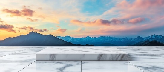 Serene Sunset Landscape with Marble Platform