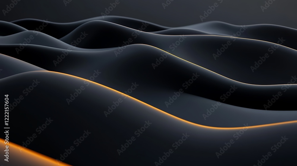 Poster soft curves and subtle lines create a serene abstract landscape with dark tones and warm highlights
