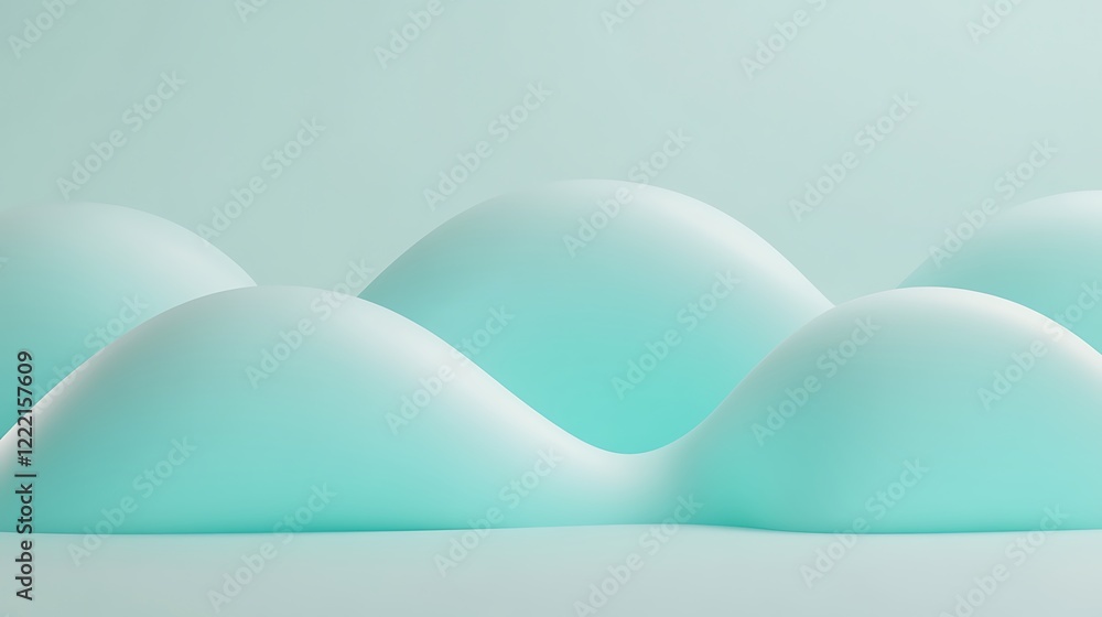 Poster soft curves and waves in light teal with smooth texture create a serene abstract background