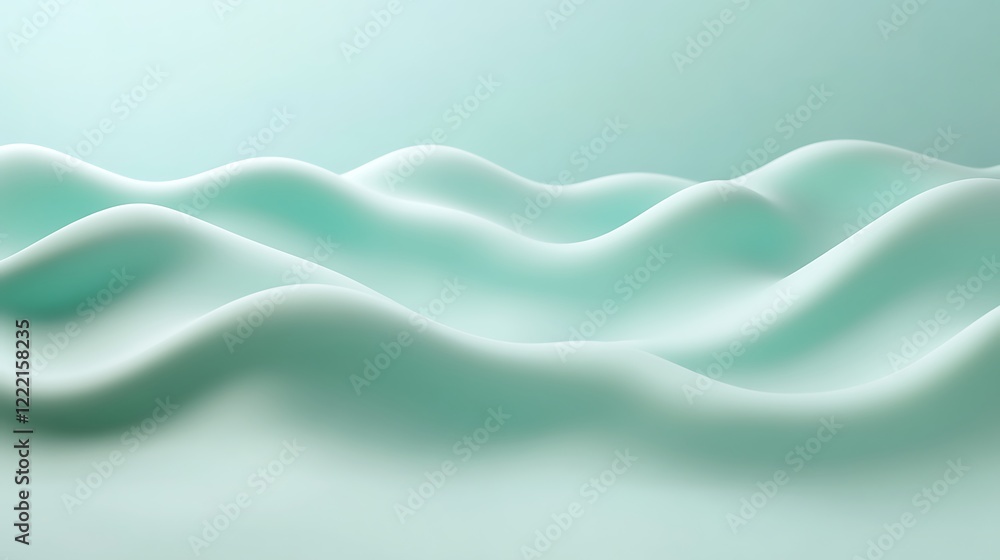 Poster soft curvy shapes in light mint green color create a calming aesthetic for background or design use