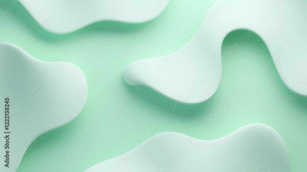 Aufkleber soft curvy shapes on a serene mint background creating a modern abstract design aesthetic for minima