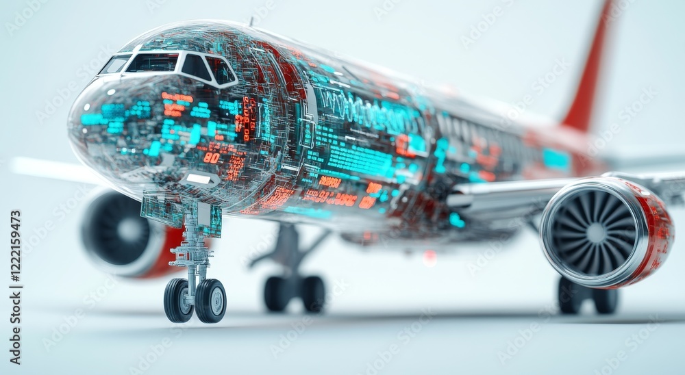 Aufkleber miniature airplane made of digital code with real-time flight data on side panels