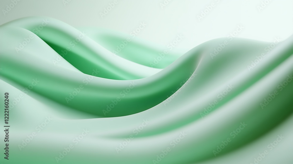 Poster Soft Green Fabric Waves Creating Elegant Texture with Subtle Gradient and Flowing Motion