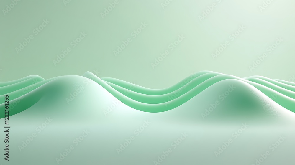 Poster soft mint green waves flowing in minimalistic design with smooth curves and serene background