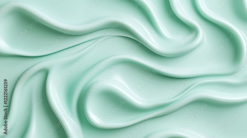Poster soft mint green waves of smooth liquid fabric creating a calm and serene textured background
